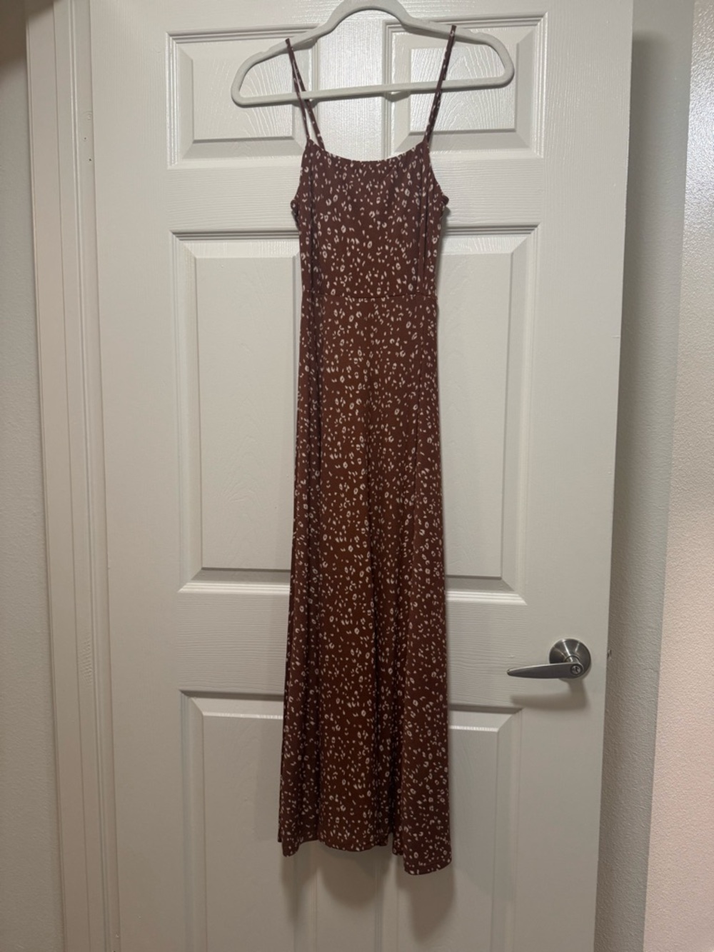Carly Jean Los Angeles Brown Spotted Leopard Maxi Slip Dress
